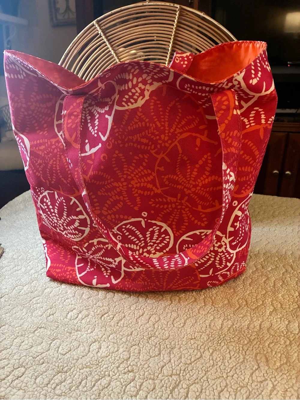 Estee Lauder Bright Pink and White Sand Dollar Print Tote